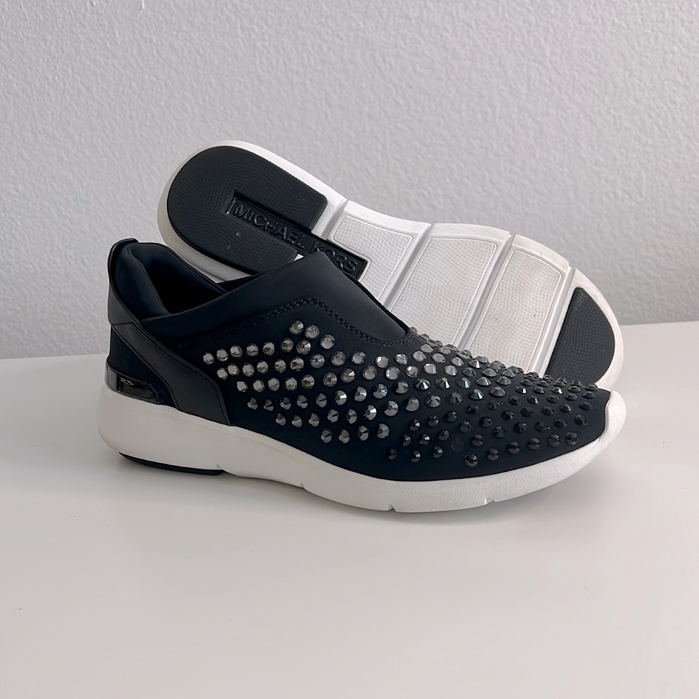Michael Kors Ace Trainer Sneaker Scuba Black Bling Sz 8 M